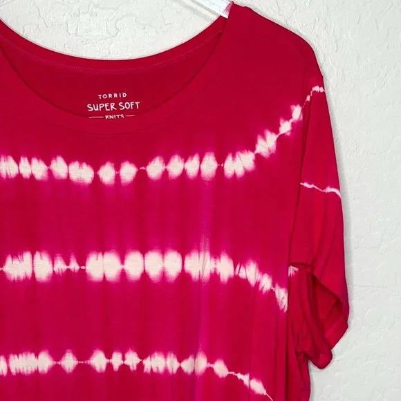 Torrid Pink White Tie Dye Short Sleeve T-Shirt 3 3X 22/24 - Picture 3 of 6
